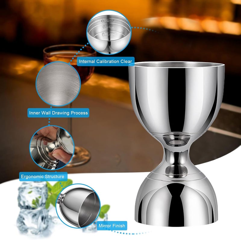 NMW earthmone Cocktail Jigger For Bartending,1oz And 2oz Silver Stainless Steel Double Jigger,Bar Jigger With 0.25 oz,0.5 oz,0.75 oz and 1.5 oz Inside Measuring Marks,Cocktail Measuring Jigger With Cocktail Spoon - Image 3